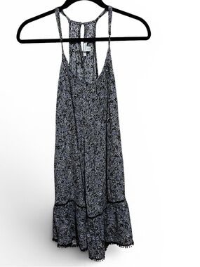 Small Floral Ruffle Hem Adjustable Straps Tank Dress Black, Purple White